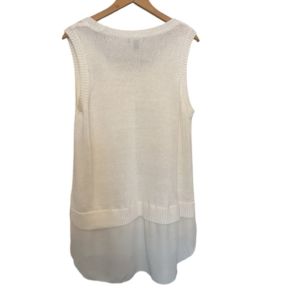 CHAPS White Knit crew neck sweater vest chiffon layer hem XL - Picture 6 of 14